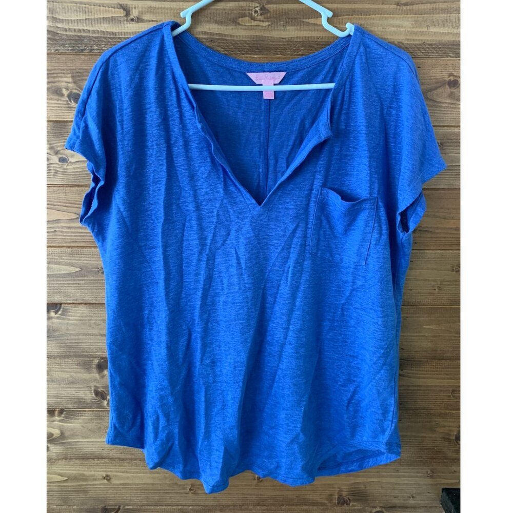 Lilly Pulitzer Luxletic Brodie Pocket Tee Royal Blue Short Sleeve Size M